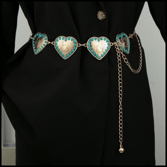 Western Metal Concho Belt Adjustable Chain Waist Y2K Cowgirl Chic - Picture 3 of 7